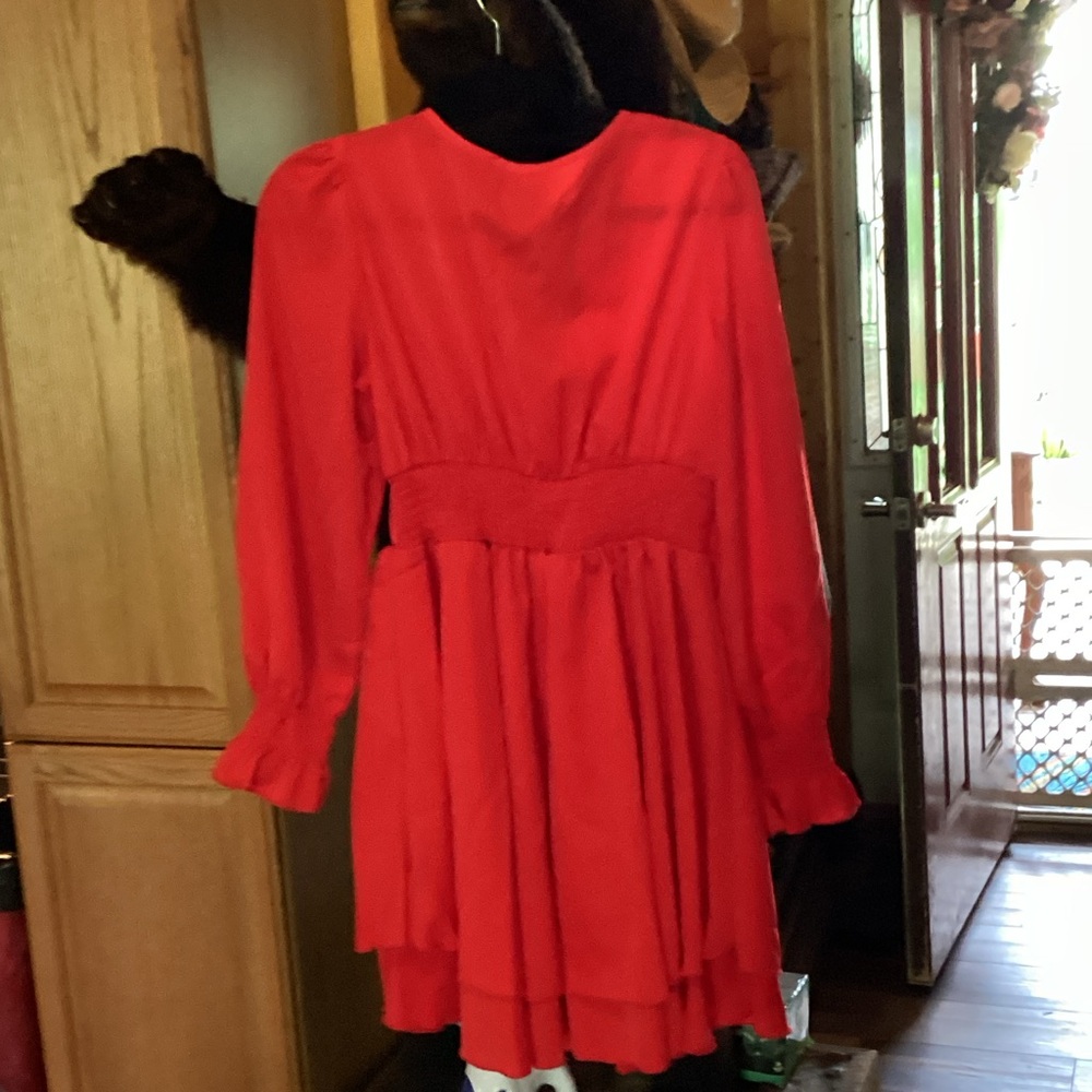 Women's Long-Sleeve Tiered Dress in Red
